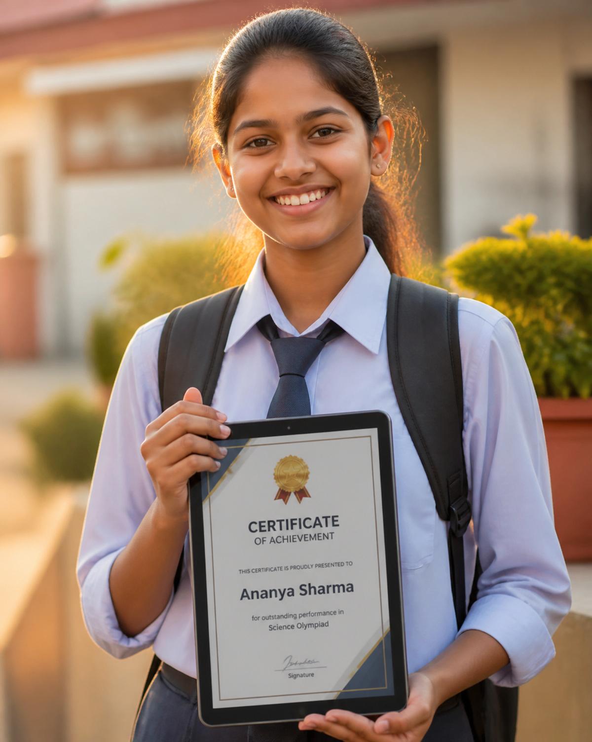 Student holding a scholarship certificate funded by donor support